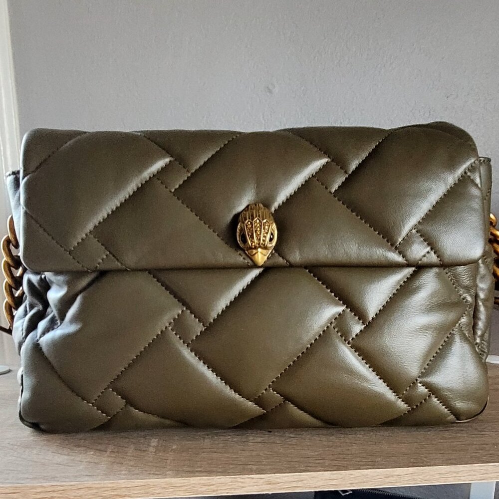 Kurt Geiger Kensington Soft Quilted Olive Khaki Large Leather Shoulder Bag